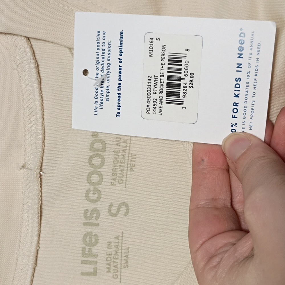 NWT Life Is Good Putty White Jack And Rocket Be The Person Tee Size Small Cotton - Picture 4 of 8